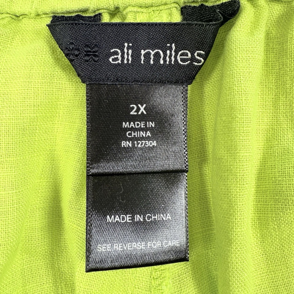 Ali Miles Lime Womens Cropped Linen Blend Pockets Wide Leg Artsy Fringe Pants 2X - Picture 11 of 16